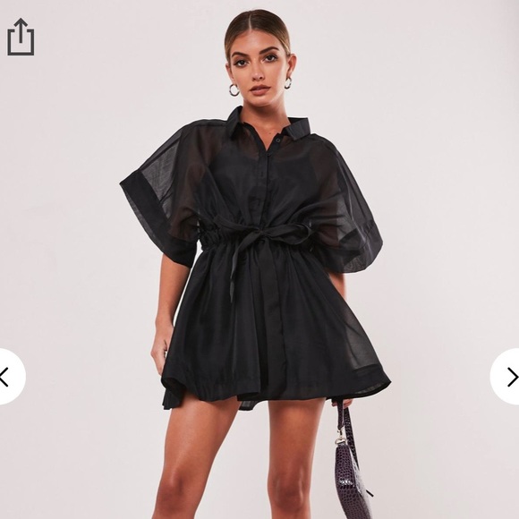 Nwt Black Organza Skater Shirt Dress In 